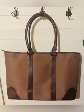 L.L.Bean Large Oversized Brown Tote Bag Leather Trim Zip Top 24” x 14”